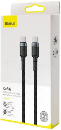 Photo de Cable Baseus Cafule USB 3.0 type C M/M 2m 100W (Noir)