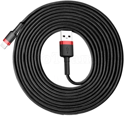 Photo de Cable Baseus Cafule USB Type A - Lightning M/M 3m (Noir/Rouge)