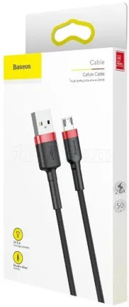 Photo de Cable Baseus Cafule USB type A - Micro B réversible M/M 2m (Noir/Rouge)