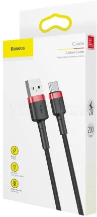 Photo de Cable Baseus Cafule USB Type A - Type C M/M 2m (Noir/Rouge)