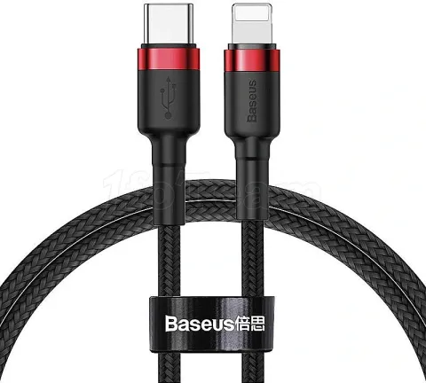 Photo de Cable Baseus Cafule USB Type C - Lightning M/M 1m (Noir/Rouge)