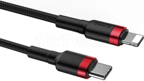 Photo de Cable Baseus Cafule USB Type C - Lightning M/M 1m (Noir/Rouge)