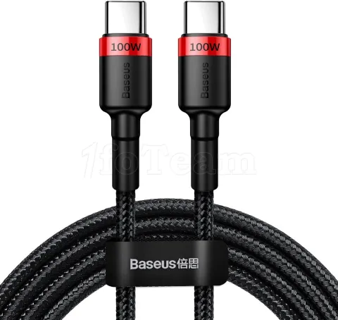 Photo de Cable Baseus Cafule USB Type C M/M 2m 100W (Noir/Rouge)