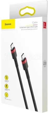 Photo de Cable Baseus Cafule USB Type C M/M 2m 60W (Noir/Rouge)