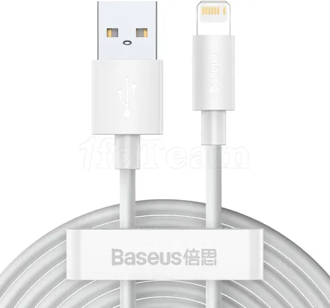Photo de Cable Baseus Wisdom USB Type A - Lightning M/M 1,5m (Blanc/Rouge)