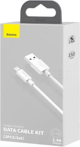 Photo de Cable Baseus Wisdom USB Type A - Lightning M/M 1,5m (Blanc/Rouge)