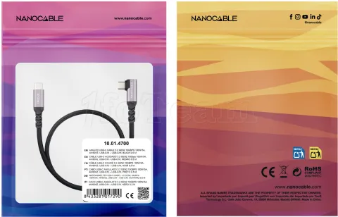 Photo de Cable coudé Nanocable USB-C M/M 100W 3m (Noir)