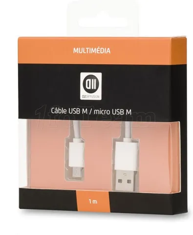 Photo de Cable D2 Diffusion USB 2.0 type A - Micro B M/M 1m ( Blanc)