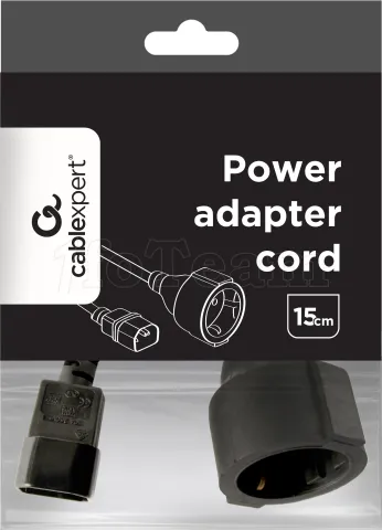 Photo de Câble d'alimentation CableXpert CEE 7/7 F vers C14 (prise schuko) 15cm F/M (Noir)