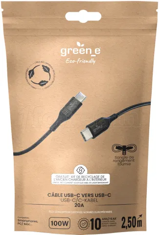 Photo de Cable Green_e USB 3.0 type C M/M 2,5m 100W (Noir)