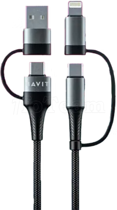 Photo de Câble Havit CB6244 USB-A/C vers USB-C/Lightning 1m M/M 60W (Noir)