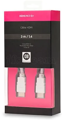 Photo de Câble HDMI 1.4 D2 Diffusion 3m M/M (Blanc)