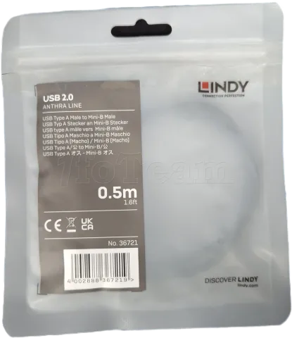 Photo de Cable Lindy USB 2.0 type A - Mini B M/M 50cm (Gris) - ID 194120