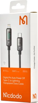 Photo de Câble Mcdodo Digital Display USB-C vers Lightning avec écran 1,2m M/M 36W (Transparent/Noir)
