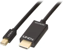 Photo de Câble Mini DisplayPort 1.2 Lindy vers HDMI 1.4 M/M 5m (Noir)