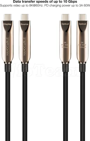 Photo de Câble Nanocable AOC USB-C 5m M/M 60W 10Gbps 8K 60Hz (Noir)