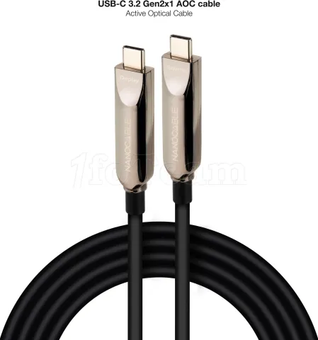 Photo de Câble Nanocable AOC USB-C 5m M/M 60W 10Gbps 8K 60Hz (Noir)