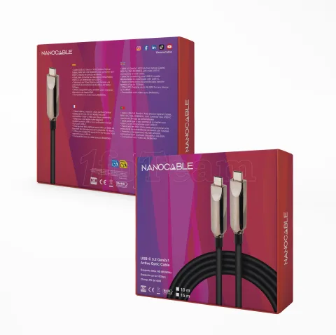 Photo de Câble Nanocable AOC USB-C 5m M/M 60W 10Gbps 8K 60Hz (Noir)
