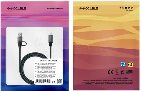 Photo de Cable Nanocable USB-A/USB-C vers USB-C M/M 1.5m (Noir)