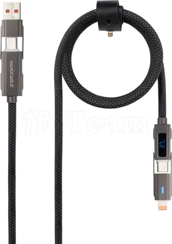 Photo de Cable Nanocable USB-A/USB-C vers USB-C/Lightning M/M 1m (Noir)