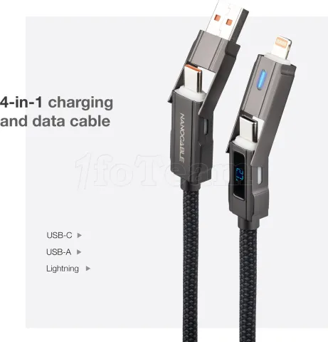 Photo de Cable Nanocable USB-A/USB-C vers USB-C/Lightning M/M 1m (Noir)