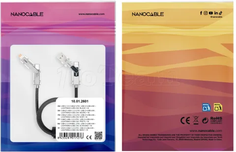 Photo de Cable Nanocable USB-A/USB-C vers USB-C/Lightning M/M 1m (Noir/Gris)