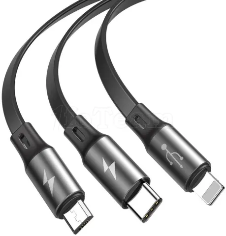 Photo de Cable rétractable 3 en 1 Baseus Fabric USB 2.0 type A - vers Type C, Micro USB & Lightning M/M 1,2m (Gris)