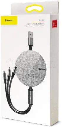 Photo de Cable rétractable 3en1 Baseus Fabric USB 2.0 type A - vers Type C, Micro USB & Lightning M/M 1,2m (Gris)