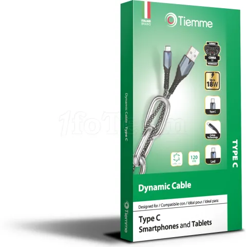 Photo de Câble Tiemme Dynamic USB type A - C M/M 18W 1,2m (Noir/Gris)