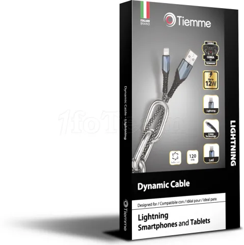 Photo de Câble Tiemme Dynamic USB type A - Lightning M/M 12W 1,2m (Noir/Gris)