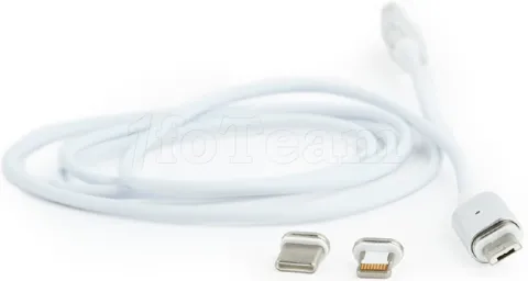 Photo de Câble USB 2.0 CableXpert vers Micro USB, Type C & Lightning embouts magnétiques 1m (Blanc)