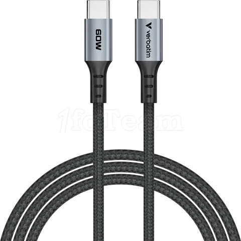 Photo de Câble USB-C Verbatim Sync & Charge 1,2m M/M 60W (Gris/Noir)