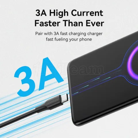 Photo de Cable Vention USB 2.0 vers Type C M/M 3A 2m (Noir)