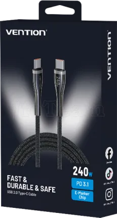 Photo de Cable Vention USB-C M/M 2m 240W (Noir)