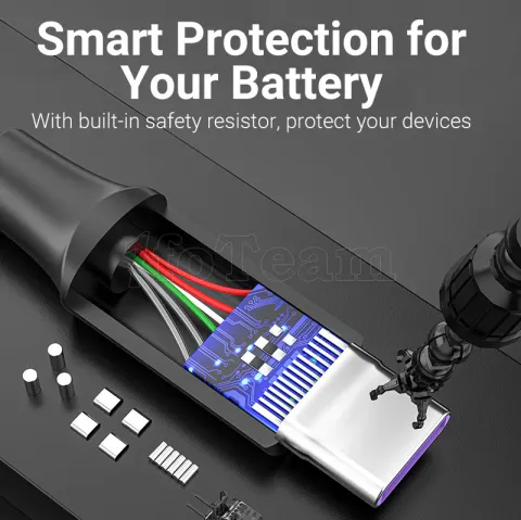 Photo de Cable Vention USB Type A - Type C M/M 5A 2m (Noir)