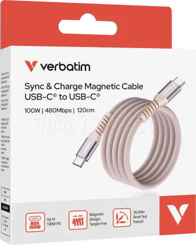 Photo de Câble Verbatim USB-C magnétique 1,2m M/M 100W (Rose)