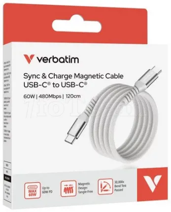 Photo de Câble Verbatim USB-C magnétique 1,2m M/M 60W (Gris)
