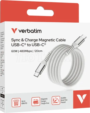 Photo de Câble Verbatim USB-C magnétique 1,2m M/M 60W (Gris)