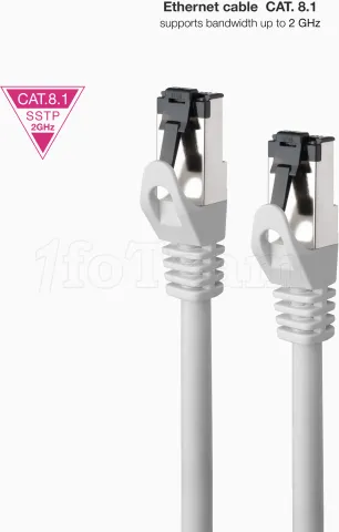 Photo de Câble/Cordon réseau RJ45 Nanocable Catégorie 8 SSTP (S/FTP) 15m (Gris)