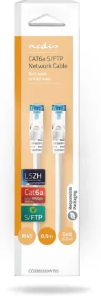 Photo de Câble/Cordon réseau RJ45 Nedis Catégorie 6a SSTP (S/FTP) 0.50m (Blanc)