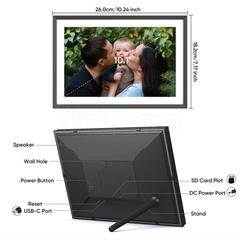 Photo de Cadre photo Numérique Connecté Arzopa P101W 10" (Noir)