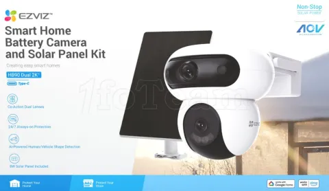 Photo de Caméra extérieure Ezviz HB90 Dual Kit avec panneau solaire (Blanc)