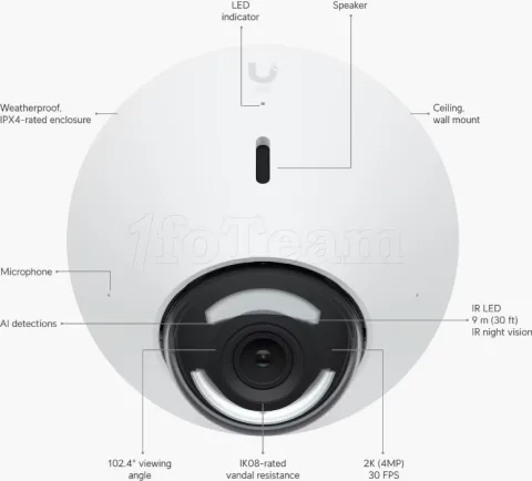Photo de Caméra IP extérieur Ubiquiti G5 Dôme 2K - IR 10m (Blanc)