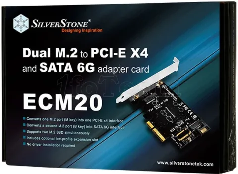 Photo de Carte Contrôleur Silverstone ECM20 PCI Express 4X / Sata III - 2 ports M.2 (clé M)