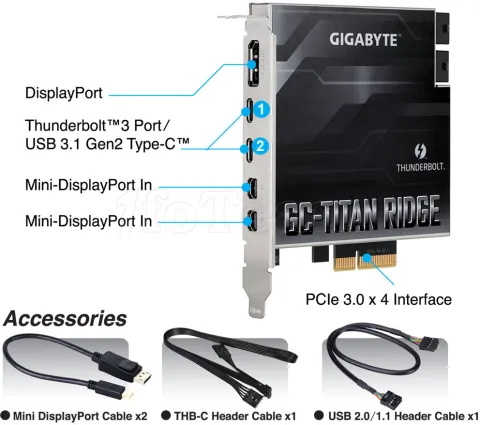 Photo de Carte Gigabyte Titan Ridge PCIe Thunderbolt/Mini DisplayPort/ USB 3.2 Type C