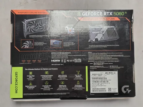 Photo de Carte Graphique Gigabyte GeForce RTX 5060 Ti Windforce OC 16Go - S/N 253841036682 - ID 222252