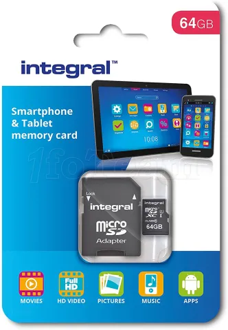 Photo de Carte mémoire Micro SD avec adaptateur Integral UltimaPro A1 Tablettes/Smartphones - 64Go