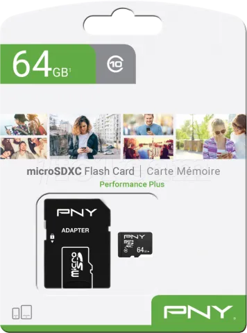 Photo de Carte mémoire Micro SD avec adaptateur PNY Performance - 64Go