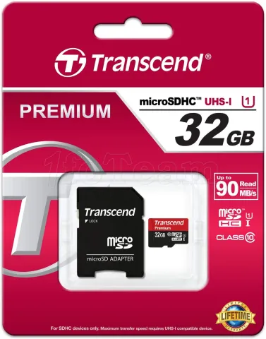 Photo de Carte mémoire Micro SD avec adaptateur Transcend Premium - 32Go