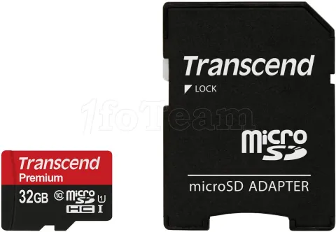 Photo de Carte mémoire Micro SD avec adaptateur Transcend Premium - 32Go